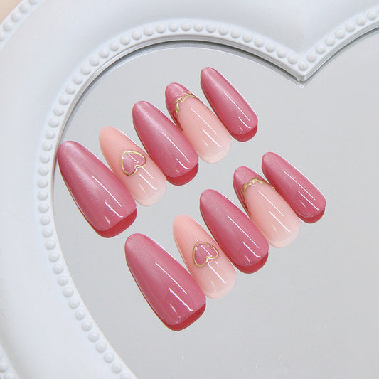 Romantic Dream Press On Nail Set Long Almond Blush Pink with Heart Accent
