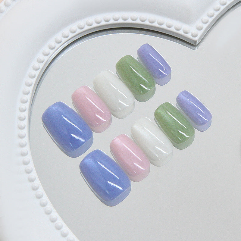 Whimsical Garden Delight Short Coffin Pastel Hues with Iridescent Finish Nail Set