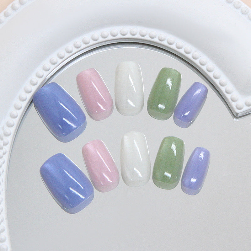 Whimsical Garden Long Oval Soft Pastel Colors with Shimmering Finish Press On Nail Set