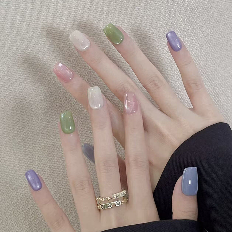 Whimsical Dreamscape Short Square Multicolored with Iridescent Finish Press Nail Set