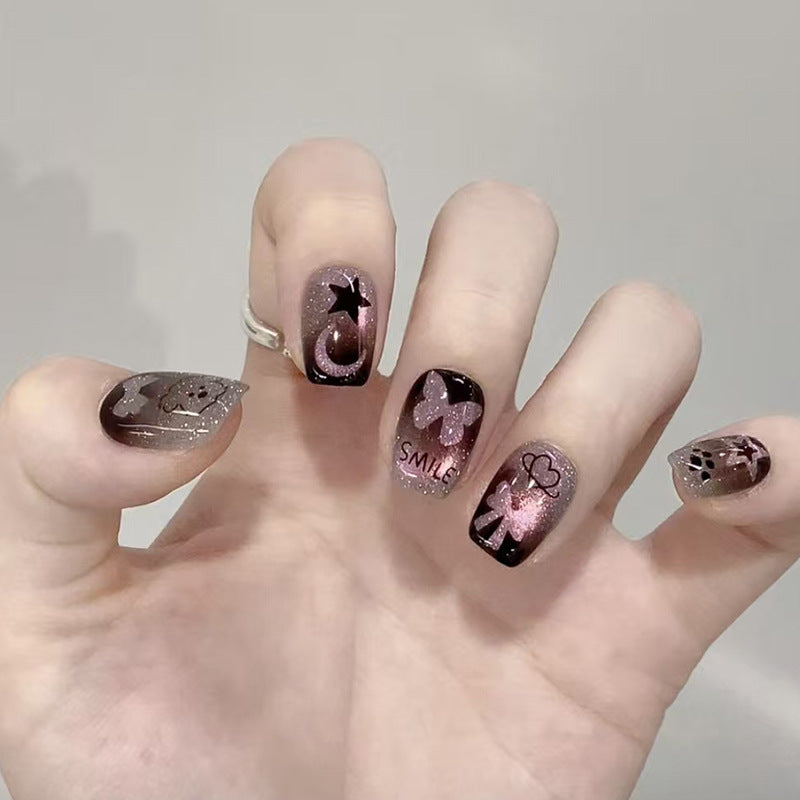 Celestial Elegance Short Square Glitter Ombre with Artistic Designs Press-On Nail Set