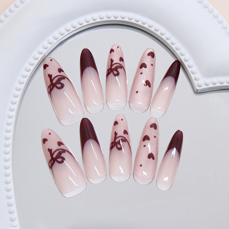 Sweet Indulgence Long Almond Ombre Pink and Deep Burgundy with Charming Swirl Design Press-On Nail Set