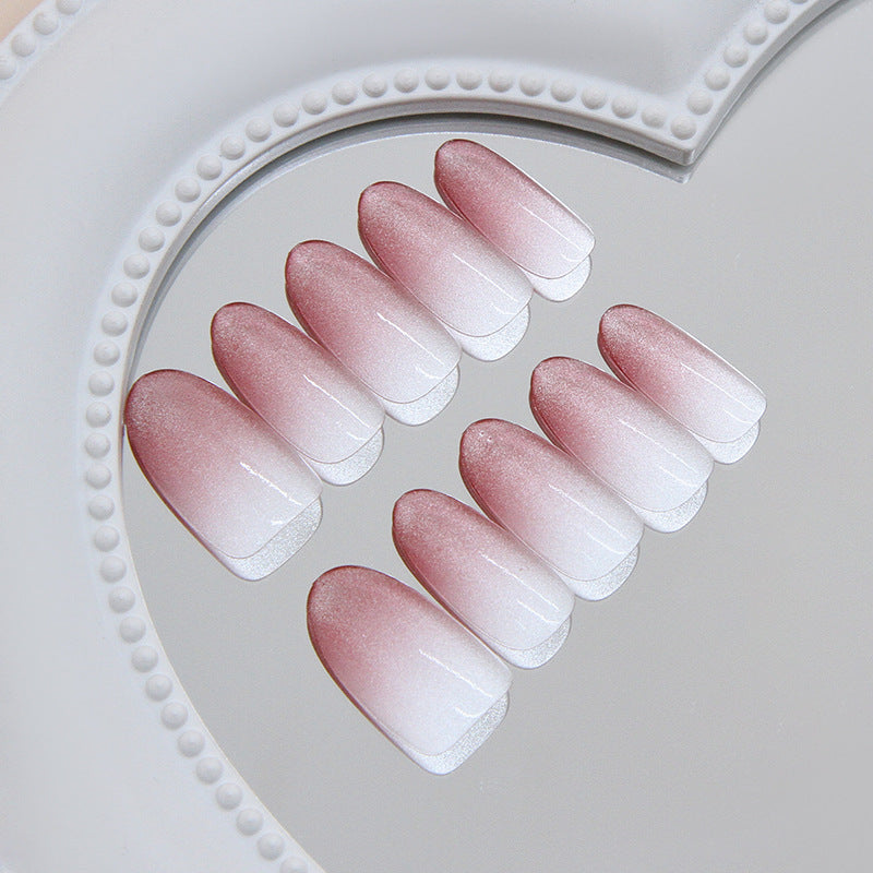 Blush Elegance Long Almond Gradient Pink Ombre Press On Nail Set with Shimmering Finish