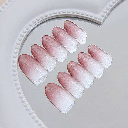 Blush Elegance Long Almond Gradient Pink Ombre Press On Nail Set with Shimmering Finish