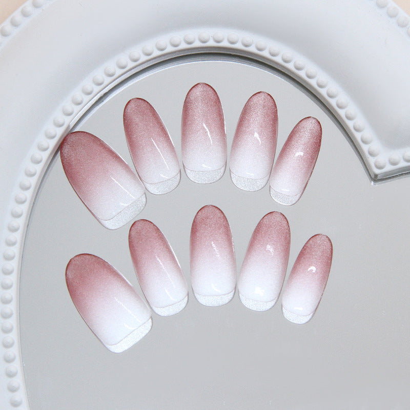 Blossom Elegance Long Almond Ombre Pink with Shimmer Nail Set