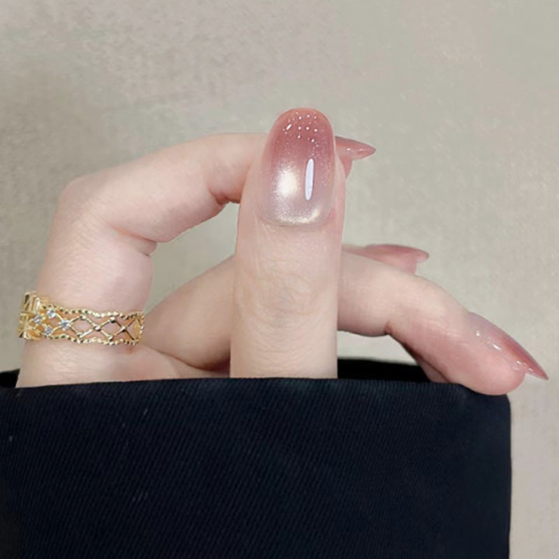 Elegant Glamour Medium Squoval Shaped Soft Pink Ombre Press On Nail Set with Dazzling Glitter Accents