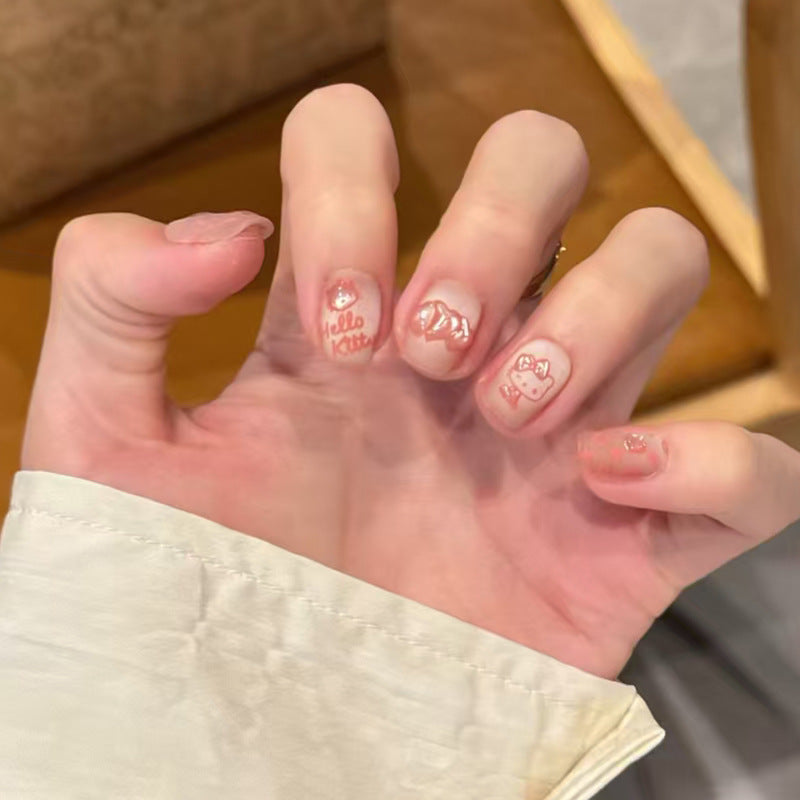 Hello Kitty Dreamy Short Square Pink Nails with Adorable Character Designs