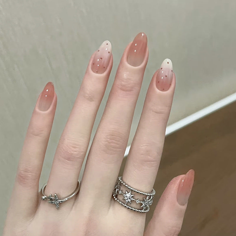 Celestial Elegance Long Almond Pink Ombre Press On Nail Set with Sparkling Accents
