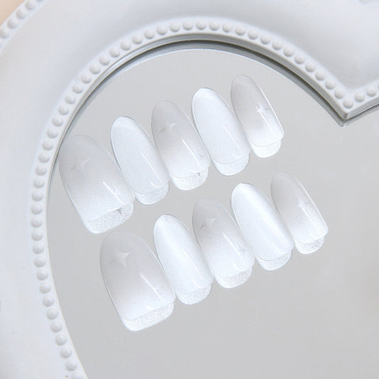 Celestial Elegance Long Almond Shaped Translucent White Nail Set with Dazzling Star Accents