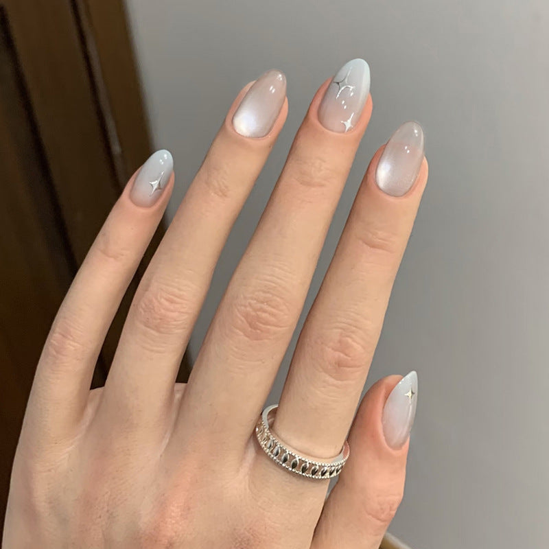 Celestial Dream Long Almond Shaped Ombre Blue Press On Nail Set with Star Accents