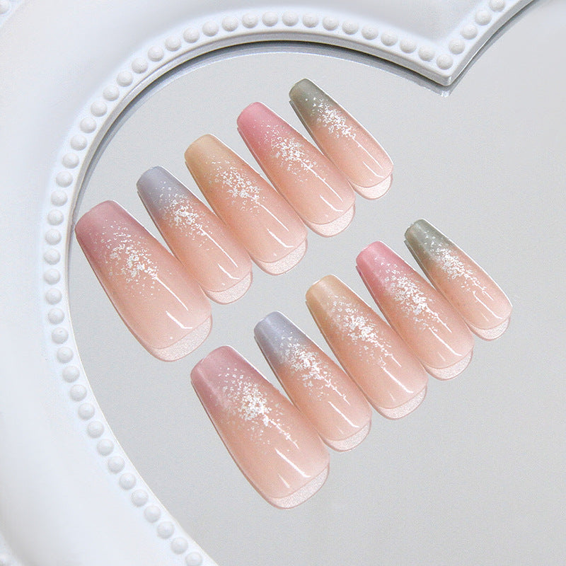 Whimsical Charm Long Coffin Ombre Pink and Green with Glitter Accent Press on Nail Set