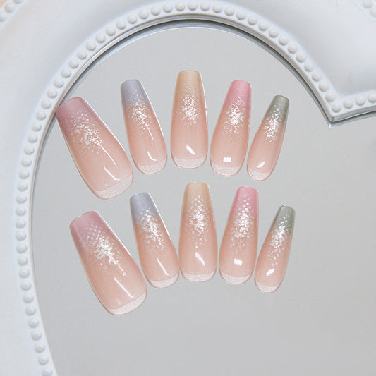 Whimsical Dream Press On Nail Set Long Coffin Ombre Pink and Pastel with Sparkling Glitter Finish