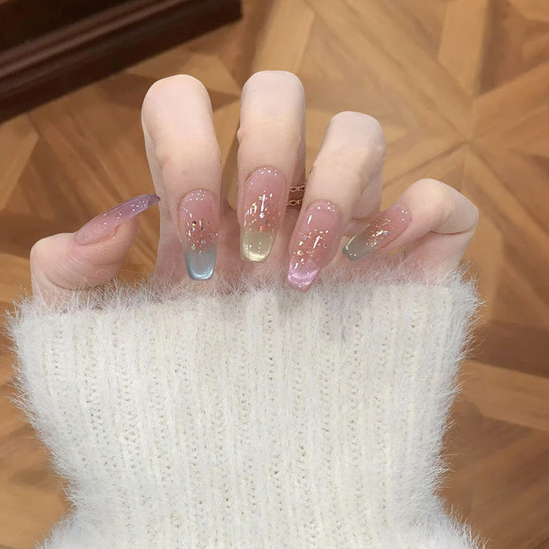 Whimsical Dream Ombre Long Coffin Pastel Gradient with Glitter Accents Press On Nail Set
