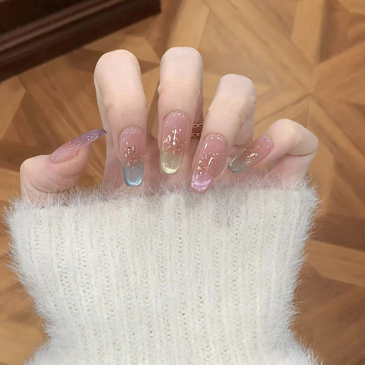Whimsical Dream Ombre Long Coffin Pastel Gradient with Glitter Accents Press On Nail Set