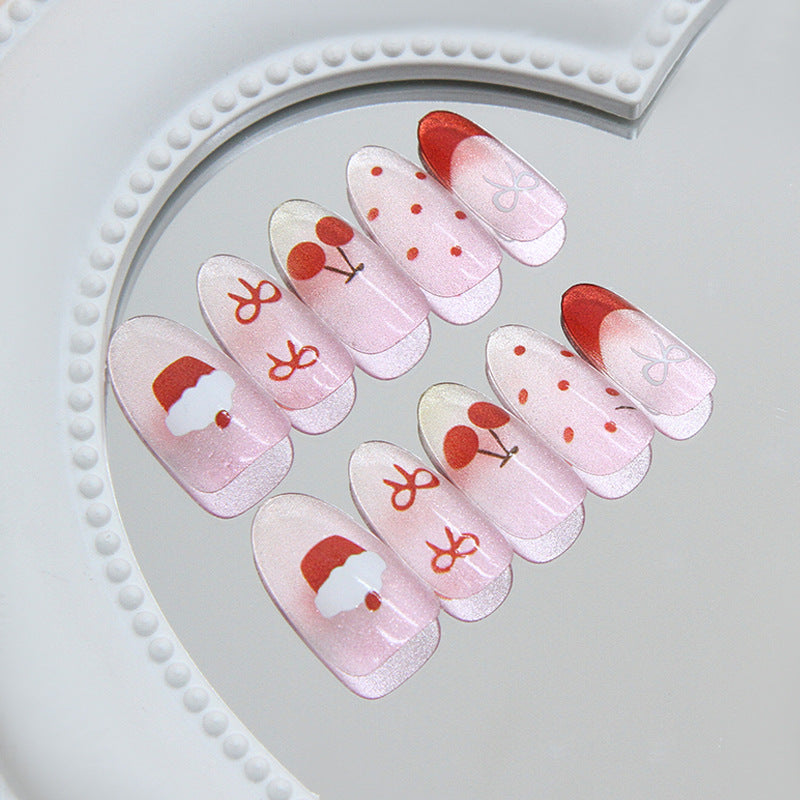 Festive Cheer Long Oval Pink with Holiday Icons Press-On Nail Set