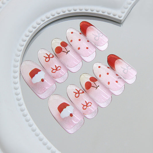 Festive Cheer Long Oval Pink with Holiday Icons Press-On Nail Set
