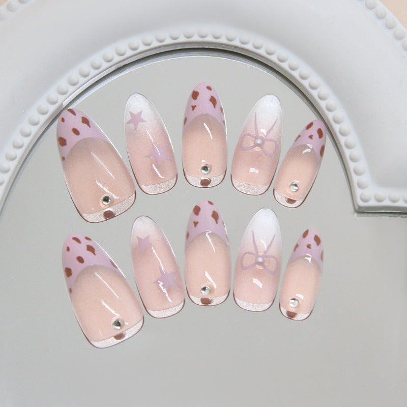 Chic Starry Night Press-On Nail Set Medium Almond Pink with Adorable Decorative Elements