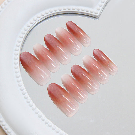 Enchanting Sunset Long Oval Ombre Pink Press on Nail Set with Glossy Finish
