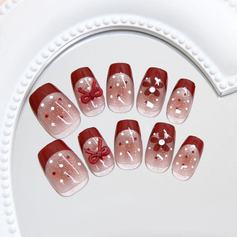 Charming Celebration Medium Coffin Burgundy Press on Nail Set with Sparkling Accent Features