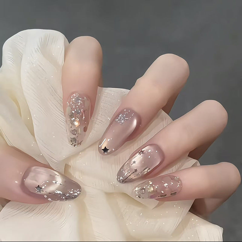 Celestial Dreams Long Almond Ombre Pink Glitter Stars Press On Nail Set