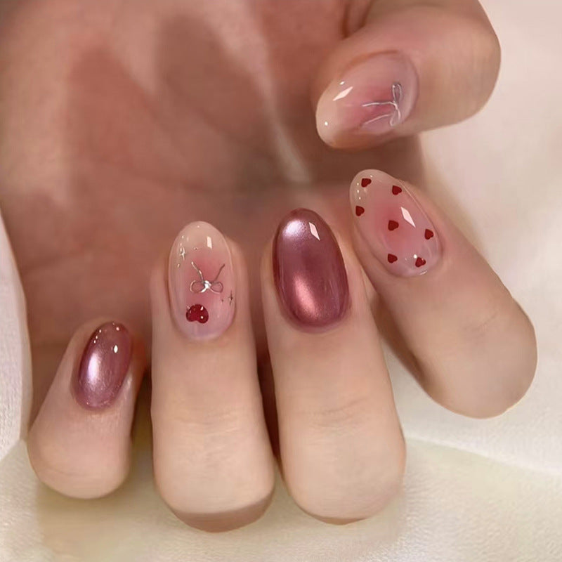 Whimsical Romance Medium Oval Blush Pink with Heart and Scissor Designs Press On Nail Set
