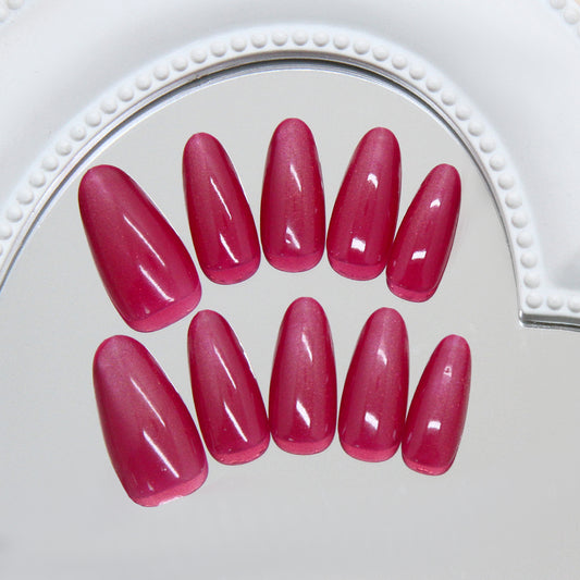 Chic Rose Dream Long Almond Shaped Shimmering Pink Press On Nail Set