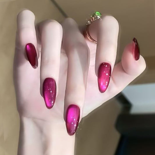 Glamorous Velvet Dream Long Almond Burgundy Gradient Press On Nail Set with Sparkling Finish