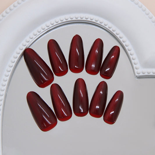 Enchanting Elegance Long Almond Burgundy Glossy Press On Nail Set