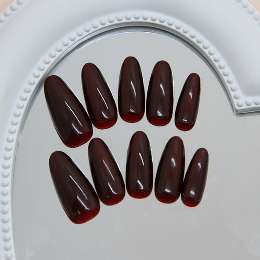 Elegant Chocolate Dream Long Almond Shaped Deep Burgundy Press On Nail Set with Glossy Finish