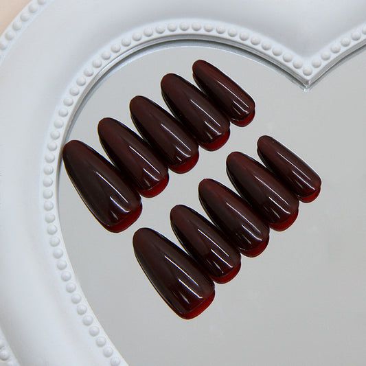 Elegant Enchantment Long Almond Burgundy Glossy Nail Set with Eye-Catching Gradient Ends