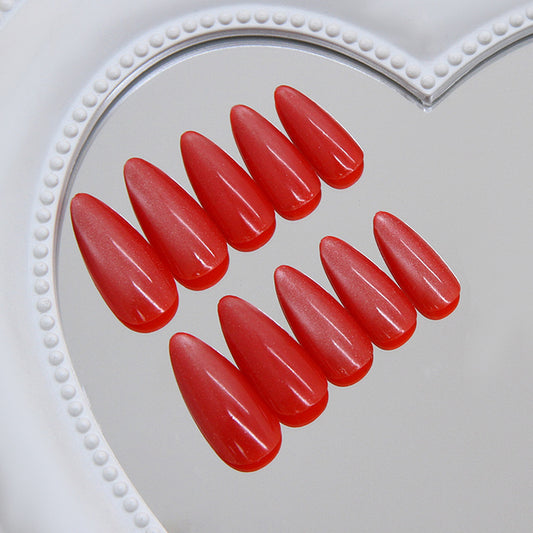 Charming Elegance Long Almond Shaped Shimmering Red Press On Nail Set