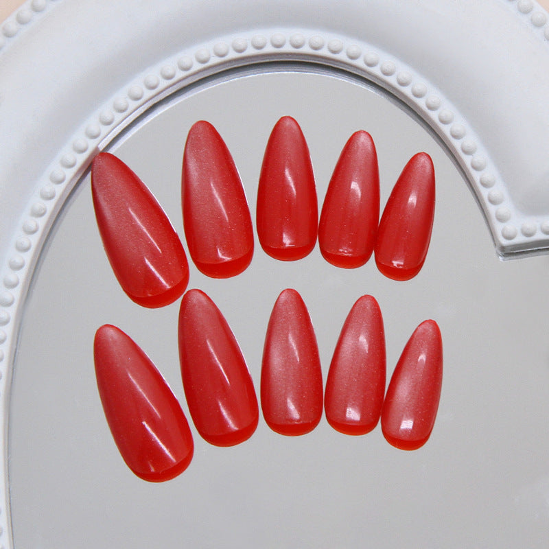Vibrant Sunset Long Almond Red Shimmer Press-On Nail Set
