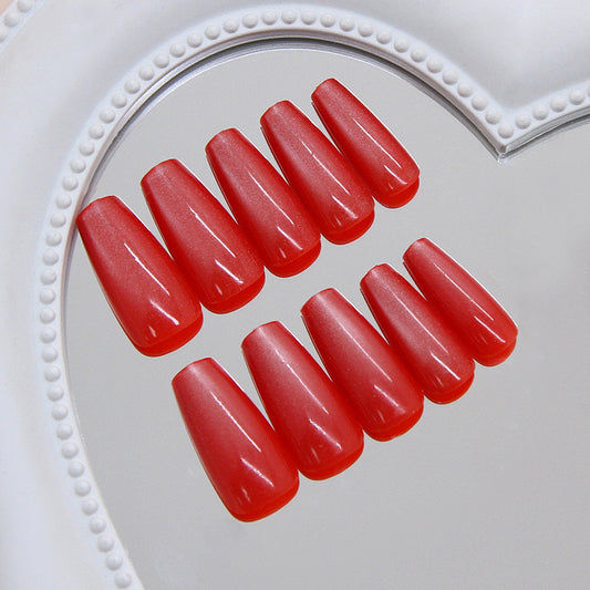 Sunset Glow Chic Long Coffin Press-On Nails in Vibrant Coral with Glossy Finish