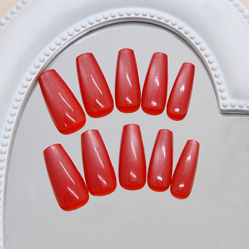 Vibrant Coral Dream Elegant Long Coffin Shape Glossy Finish Press On Nail Set