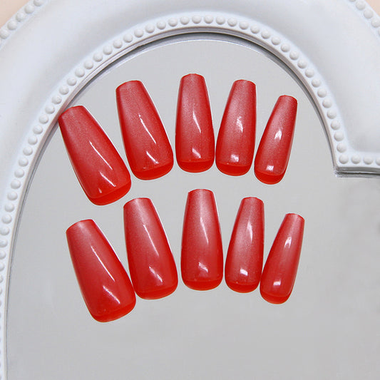 Vibrant Coral Dream Elegant Long Coffin Shape Glossy Finish Press On Nail Set