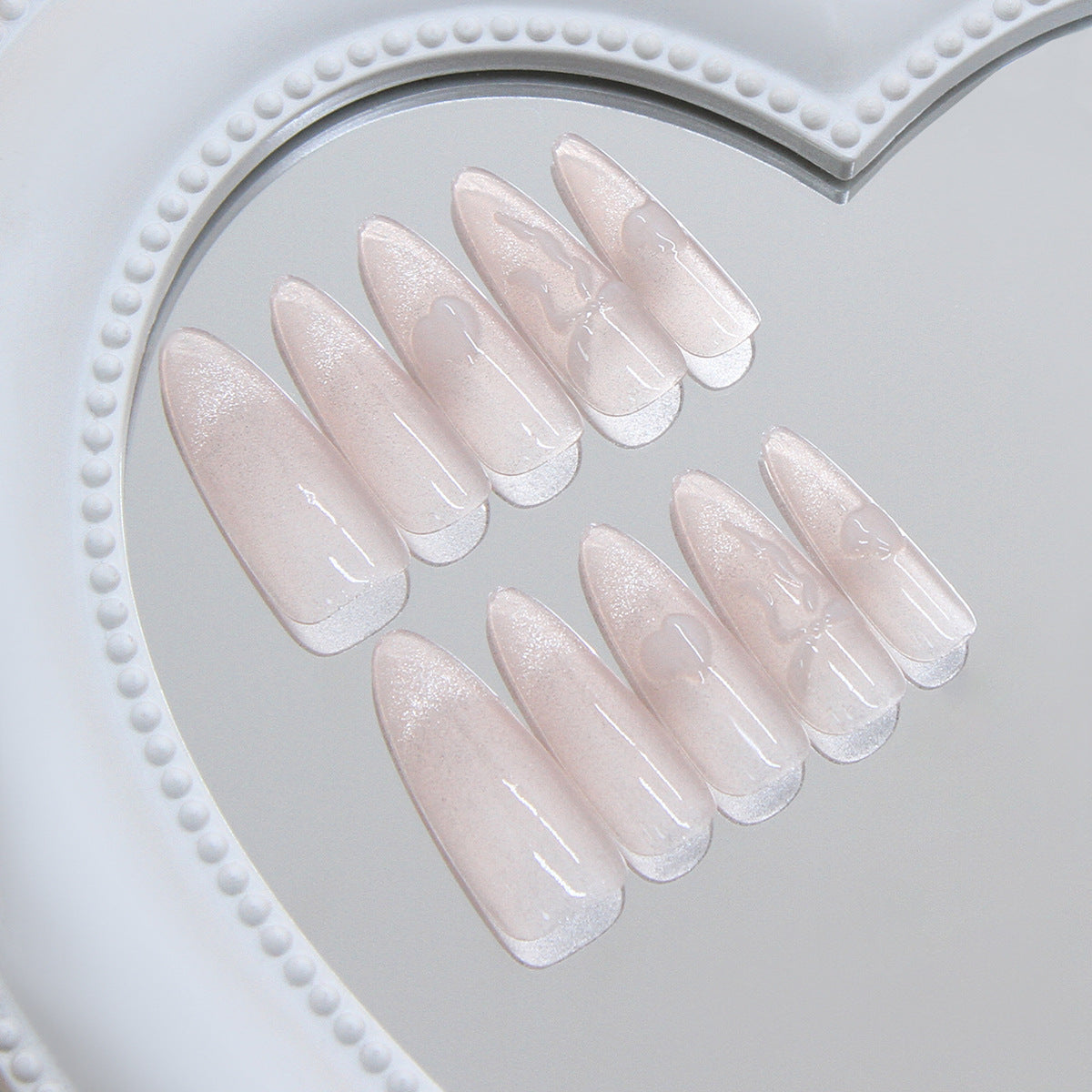 Chic Elegance Long Almond Blush Press On Nails with Shimmering Finish