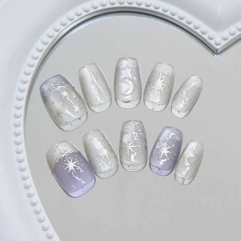 Celestial Dream Medium Square Shimmering Lavender and Silver Press On Nail Set