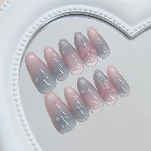 Dreamy Ombre Medium Stiletto Pink and Gray Press On Nail Set with Glossy Finish
