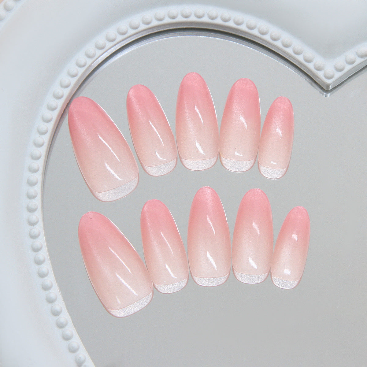Blushing Ombre Long Almond Pink Press On Nail Set with Glossy Finish