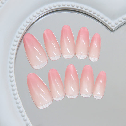 Blushing Ombre Long Almond Pink Press On Nail Set with Glossy Finish