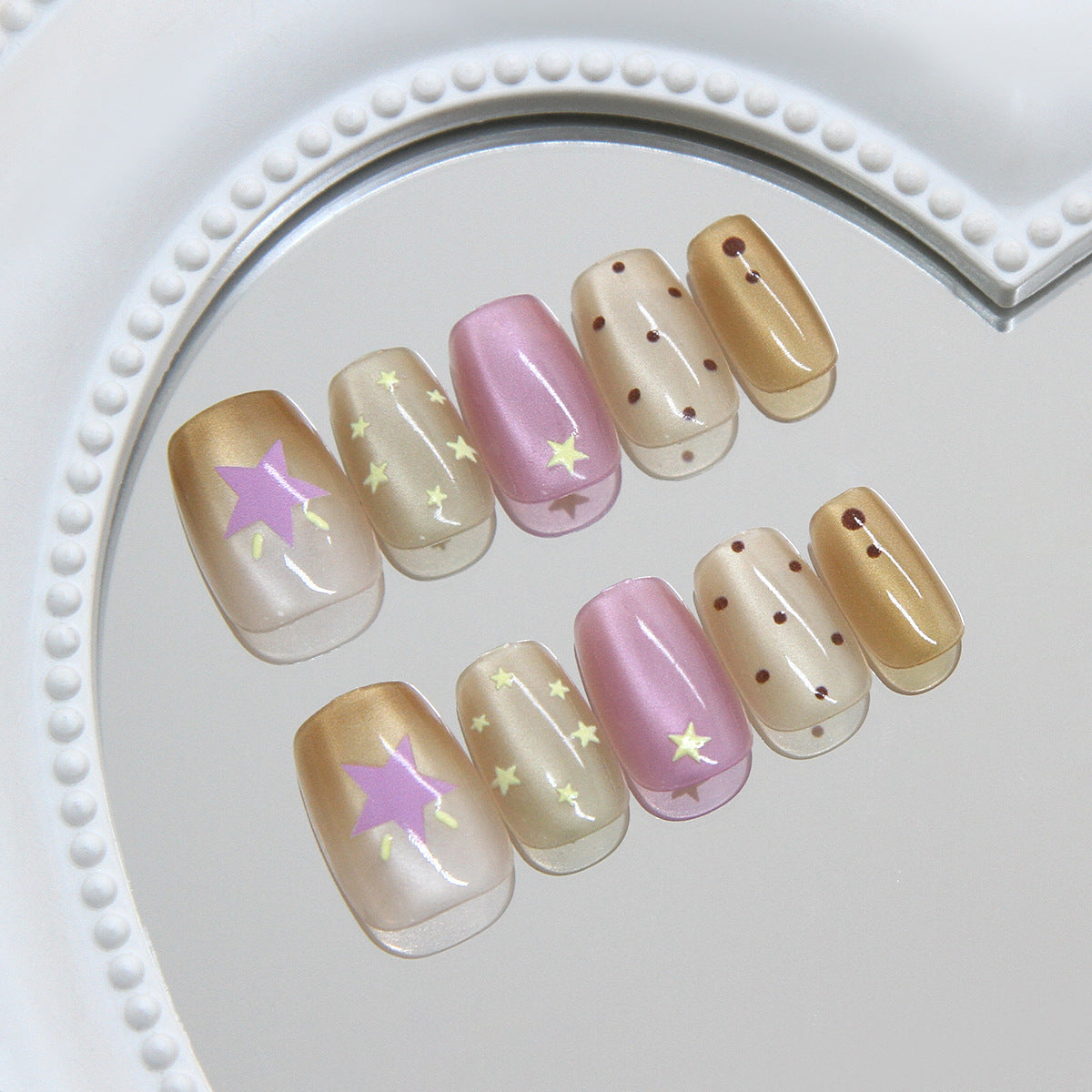 Celestial Dream Short Square Beige with Star Accents Press on Nails Set