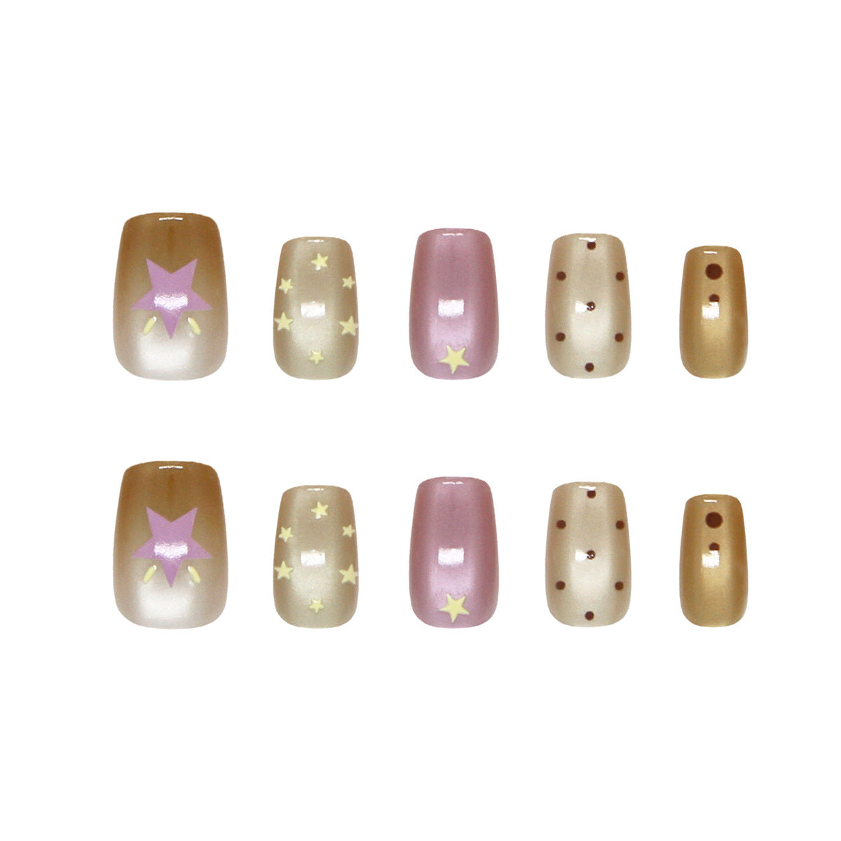 Celestial Dreams Short Square Beige with Star Accents Press-On Nail Set