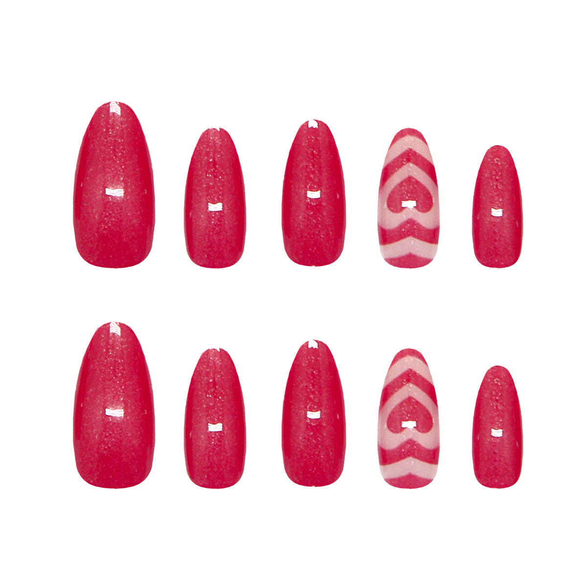 Sweetheart Glamour Long Almond Red Nails with Unique Heart Design