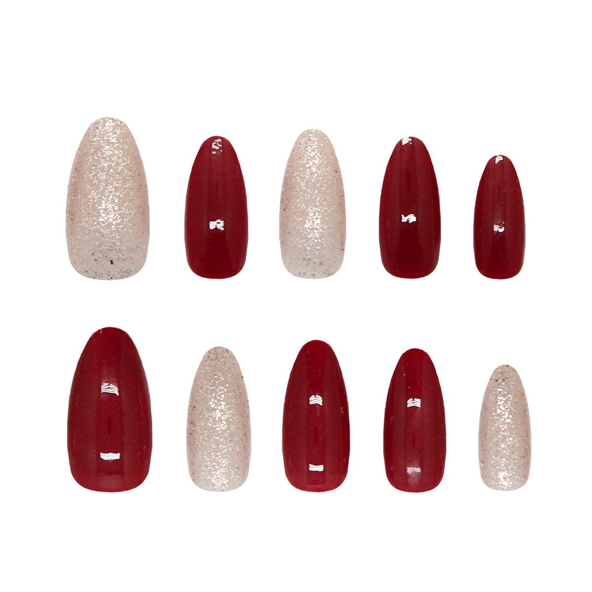 Glamorous Holiday Red Long Almond Glitter Press On Nail Set
