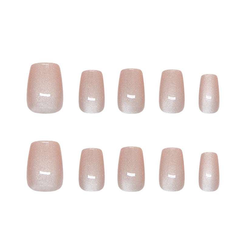 Glamorous Shimmering Short Square Blush Press On Nails with Iridescent Finish
