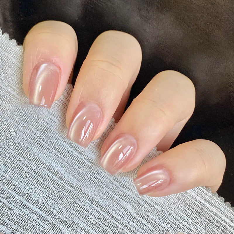 Elegant Dreamy Short Square Blush Glossy Press On Nail Set