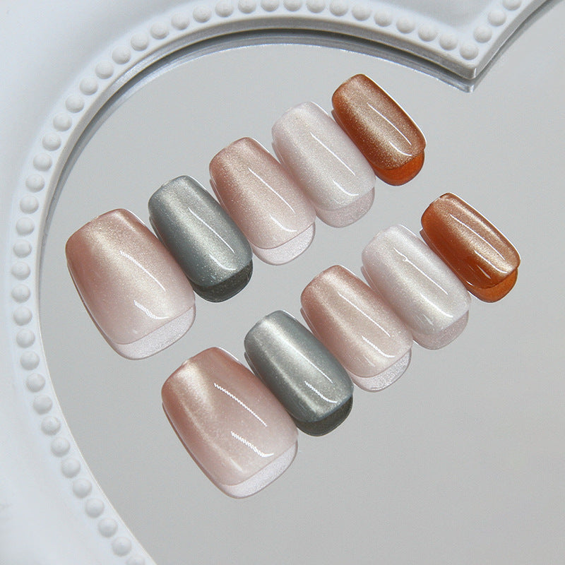 Elegant Serenity Short Square Soft Metallic Finish Press On Nail Set