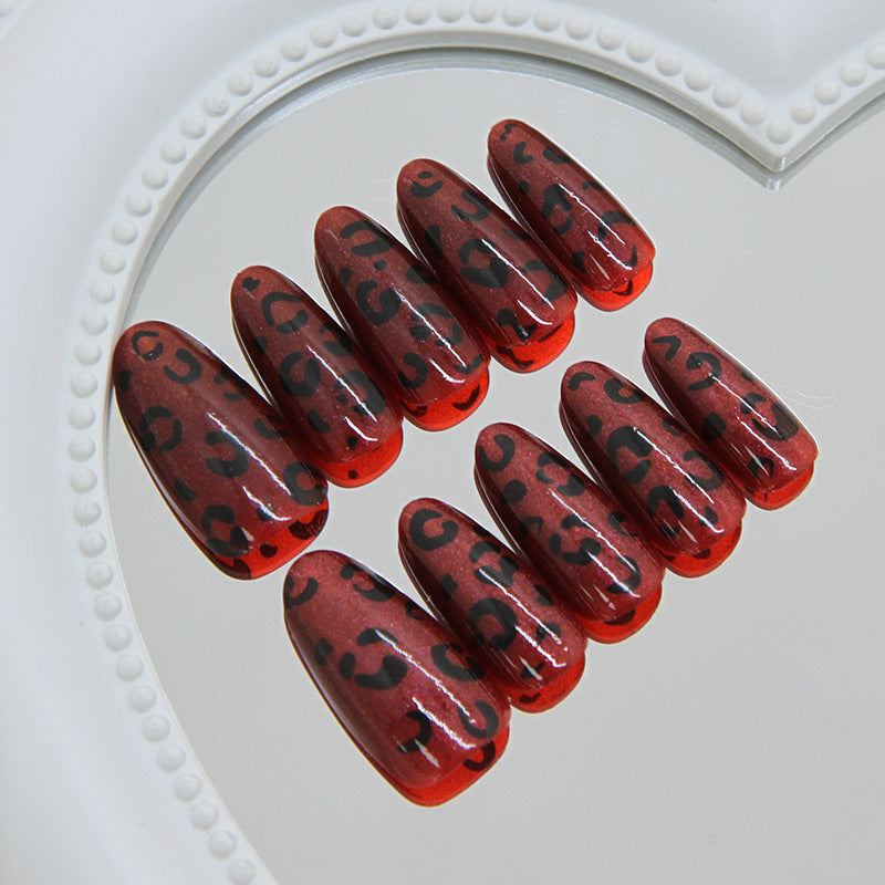 Wild Desert Chic Long Almond Red Leopard Print Press-On Nail Set