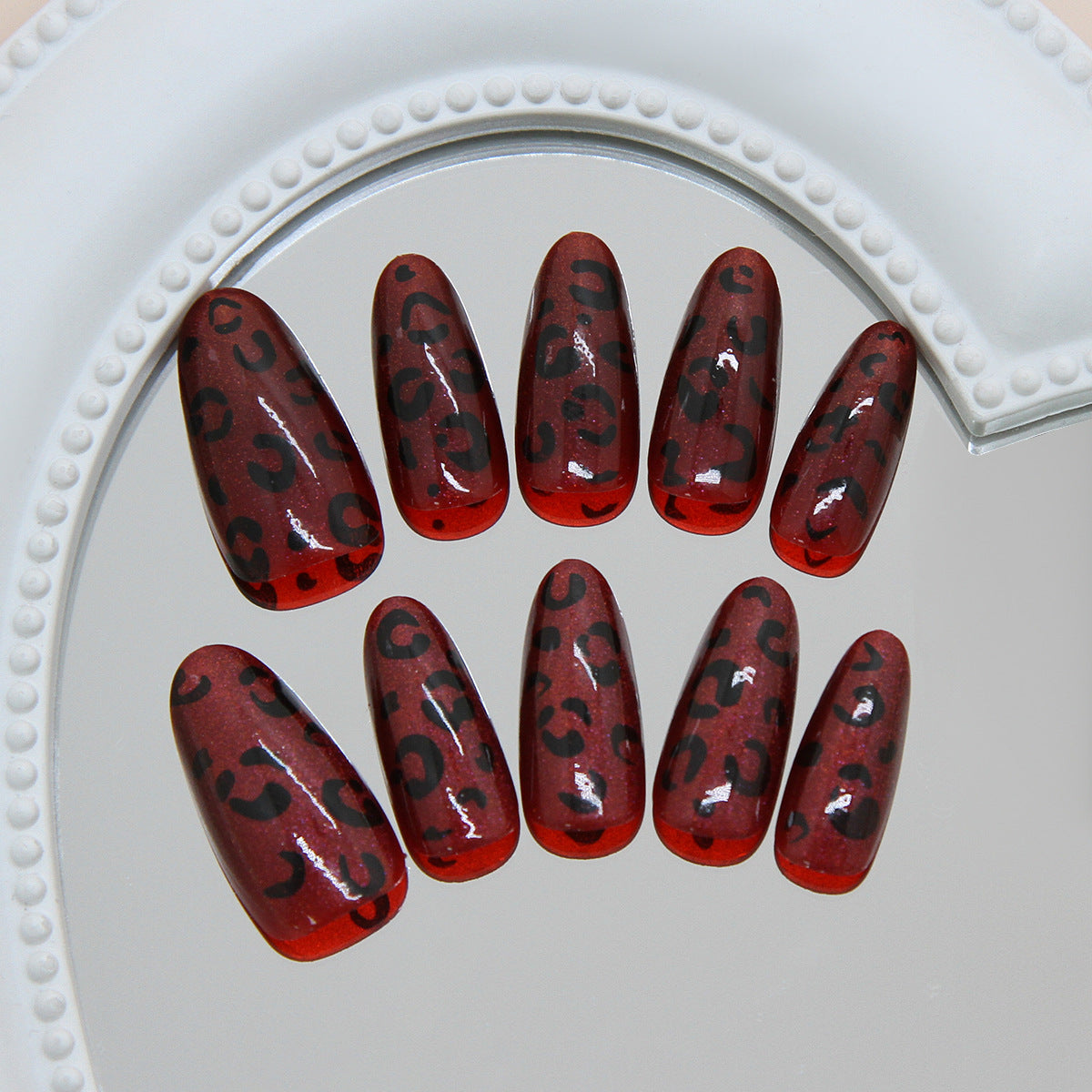 Wild Elegance Long Stiletto Red Leopard Print Press On Nail Set