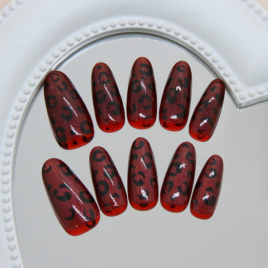 Wild Elegance Long Stiletto Red Leopard Print Press On Nail Set
